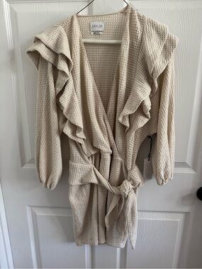 SAYLOR Beige Waffle Ruffle Tie-Waist Cardigan